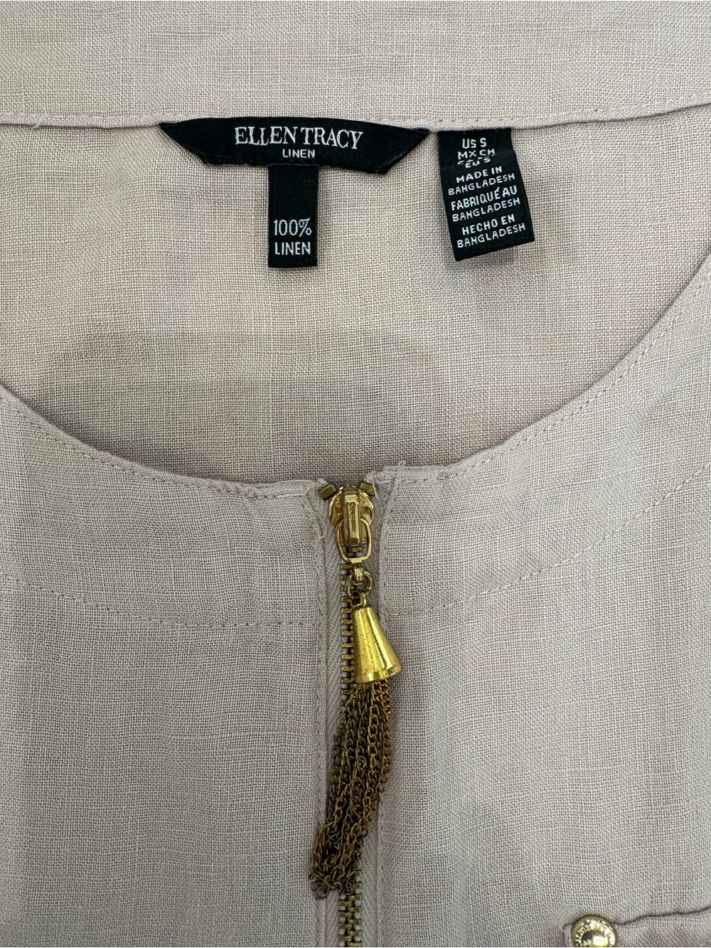 Ellen Tracy 100% Linen Utility Tunic Top Size S Pale Pink Drawstring Coastal - Picture 4 of 8